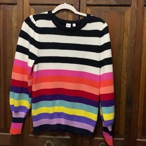 Gap Wool Blend Crazy Stripe Puff Sleeve Sweater
